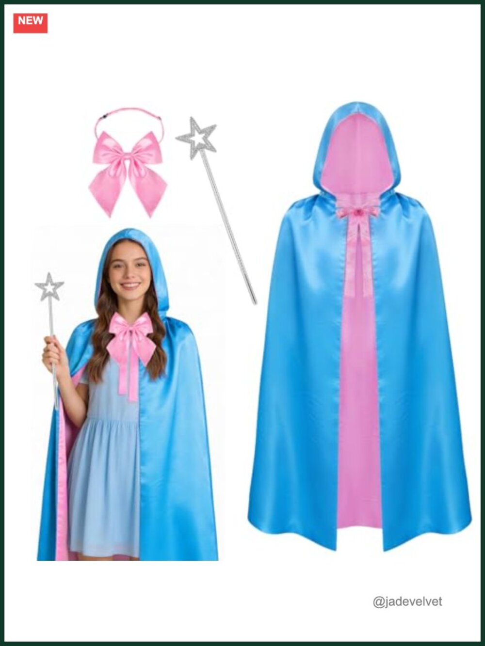 Fairy Godmother Costume Set with Hooded Cape, Bow Tie, Star Wand